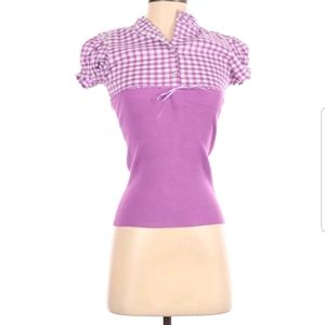 Purple and White Check Gingham Shirt Top